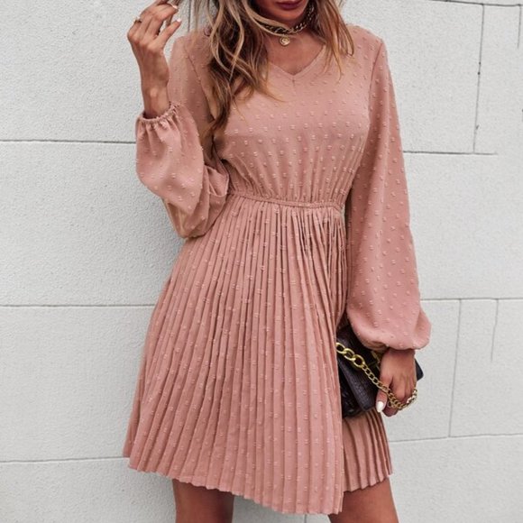 Solid Swiss Dot A-line Dress  dusty pink - Picture 4 of 5